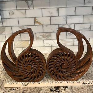 Carved wooden Nautilus Shells. Set of two.